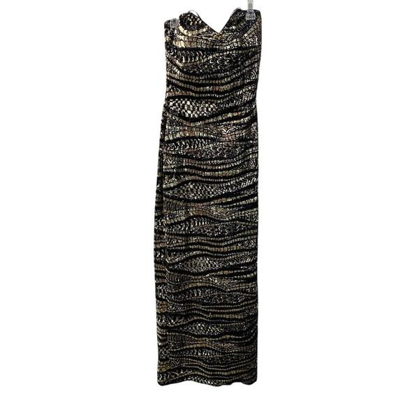 La Femme 21155 Fitted Maxi Gold & Black Strapless Gown - Picture 10 of 10